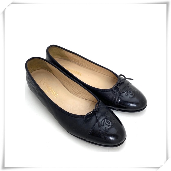 CHANEL Shoes - Chanel Patent Leather CC Cap toe Ballet Flat Shoes